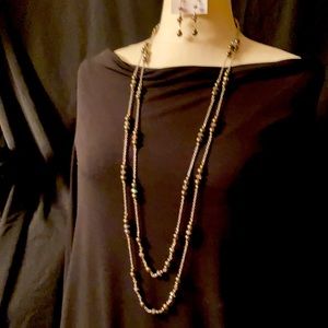 Silver Tone Two Layer Necklace & Earring Set